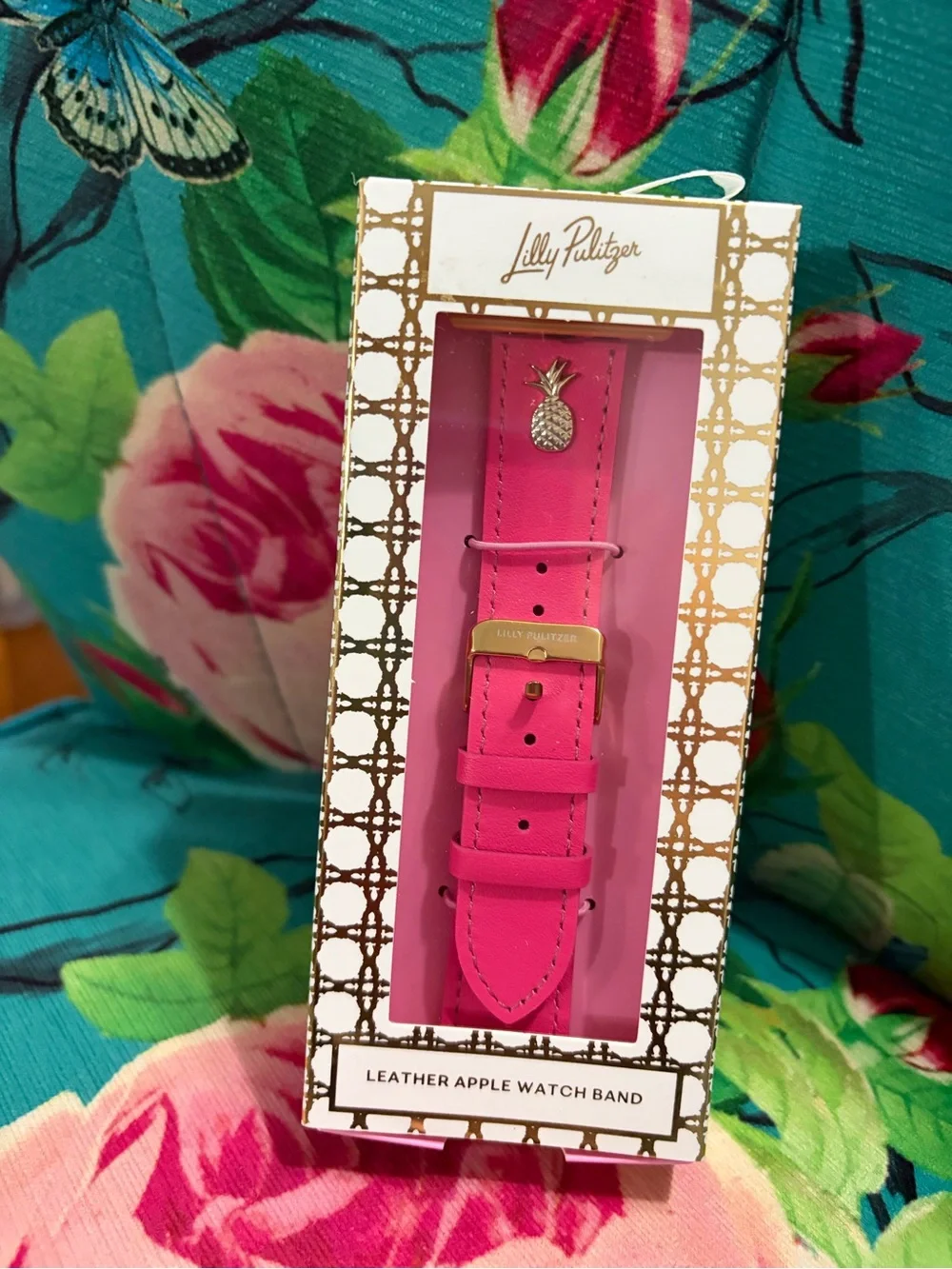 Lilly Pulitzer Pink Leather Apple Watch Band Fits 38mm, 40mm, 42mm and 44mm - Picture 1 of 2
